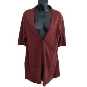Eileen Fisher | Maroon 100% Cashmere Short-Sleeve Long Cardigan Sweater Medium